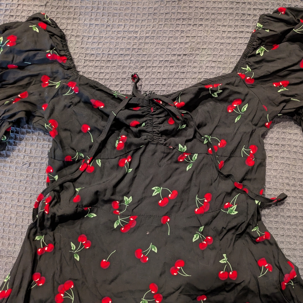 Floerns Black Dress with Cherry Print Size Medium - Picture 3 of 5